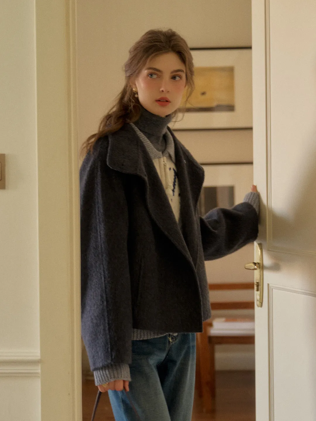 Alitzel Nortched Lapel& Mockneck Pocket Wool&Cashmere Coat