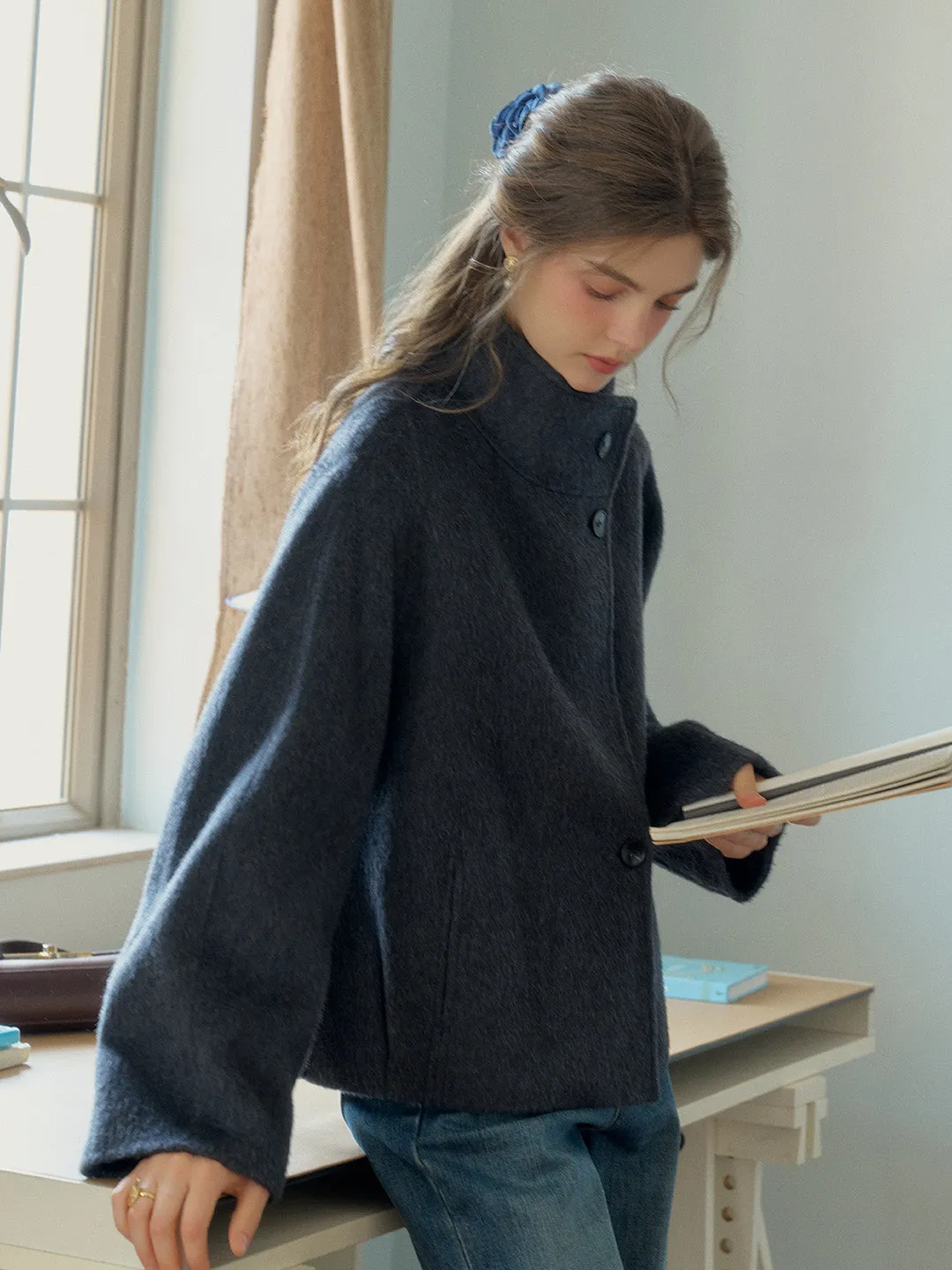 Alitzel Nortched Lapel& Mockneck Pocket Wool&Cashmere Coat