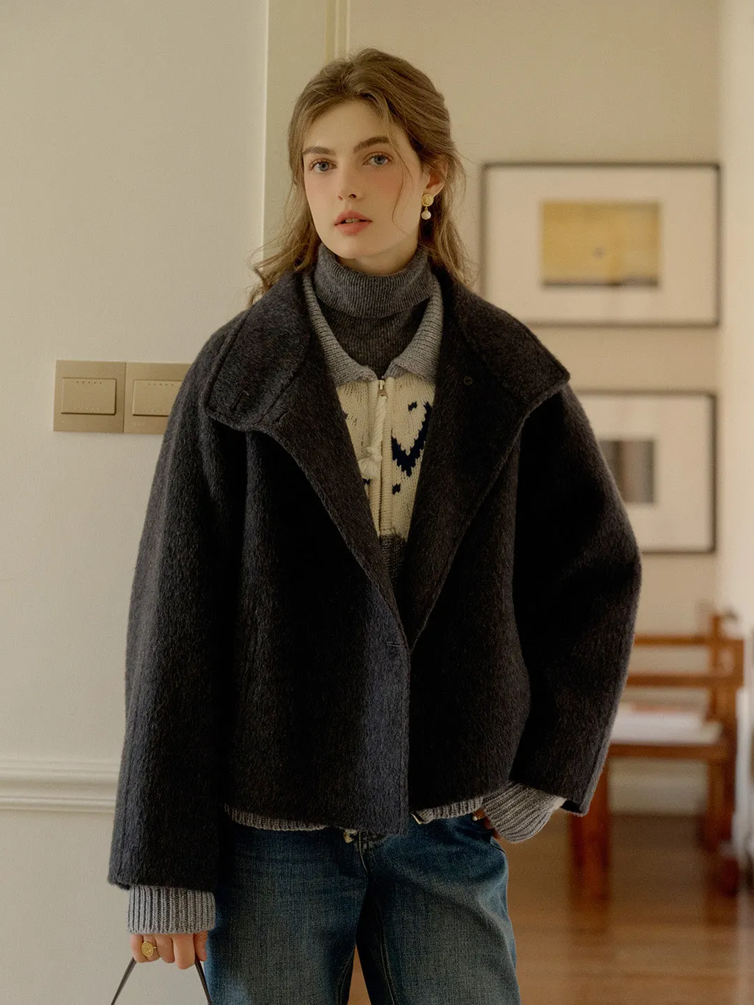 Alitzel Nortched Lapel& Mockneck Pocket Wool&Cashmere Coat