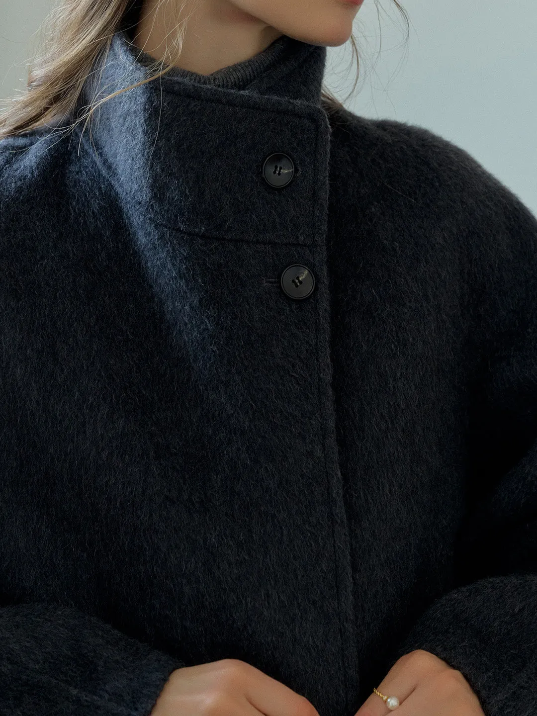 Alitzel Nortched Lapel& Mockneck Pocket Wool&Cashmere Coat