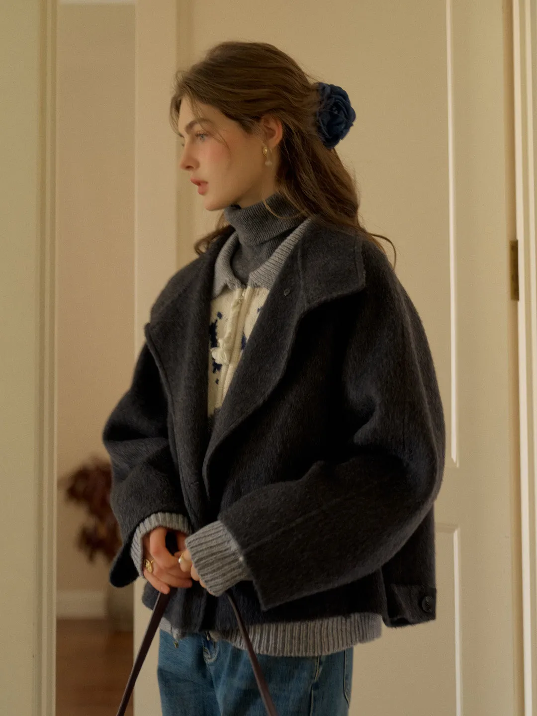 Alitzel Nortched Lapel& Mockneck Pocket Wool&Cashmere Coat