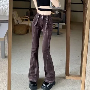 Amozae-Slightly Flared Pants High Waist Women'S Clothing Y2K Slim Fashionable Summer Streetwear Solid Color Vintage Denim Trousers