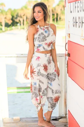 Ivory Tropical Palm Two Piece Set
