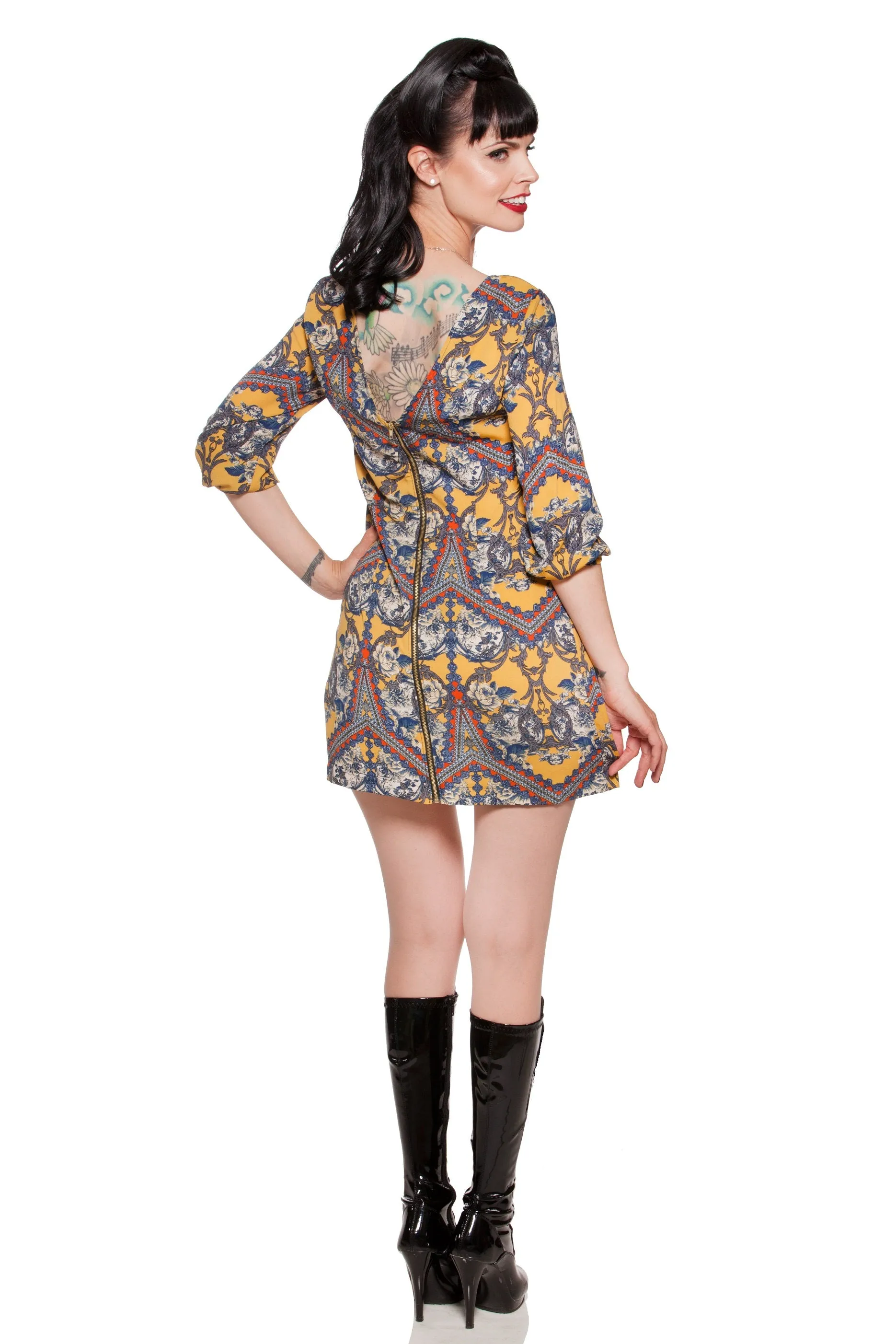 Kinny & Howie Dig That Damask 1960's Style Shift Dress