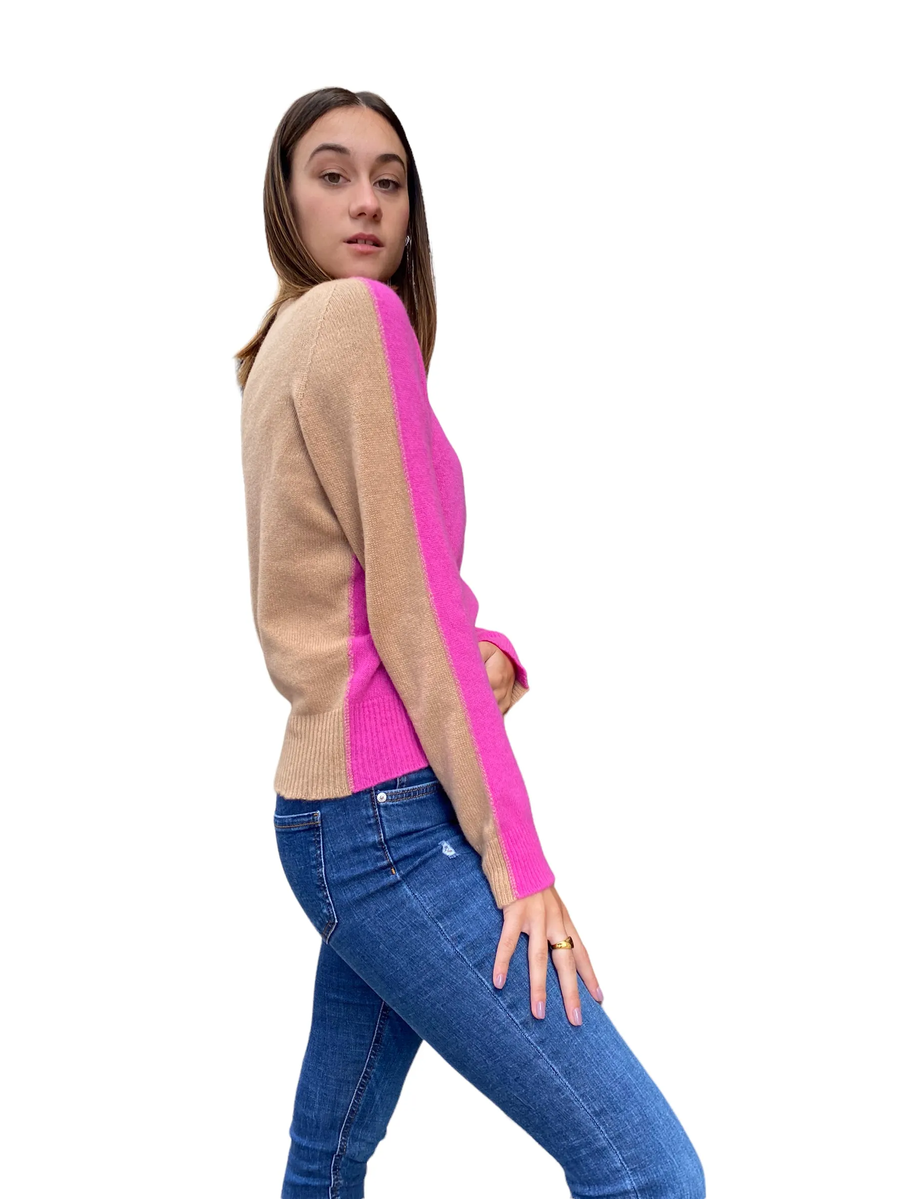 Vicolo fuchsia/ camel pullover
