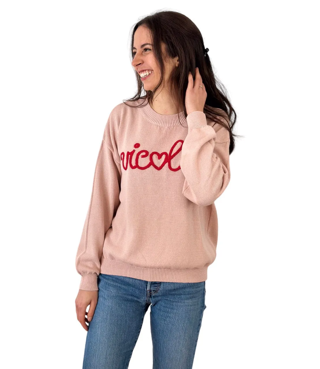 Vicolo pink embroidered logo cotton pullover