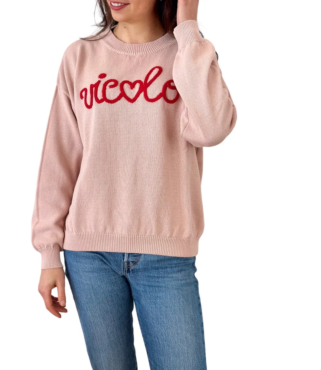Vicolo pink embroidered logo cotton pullover