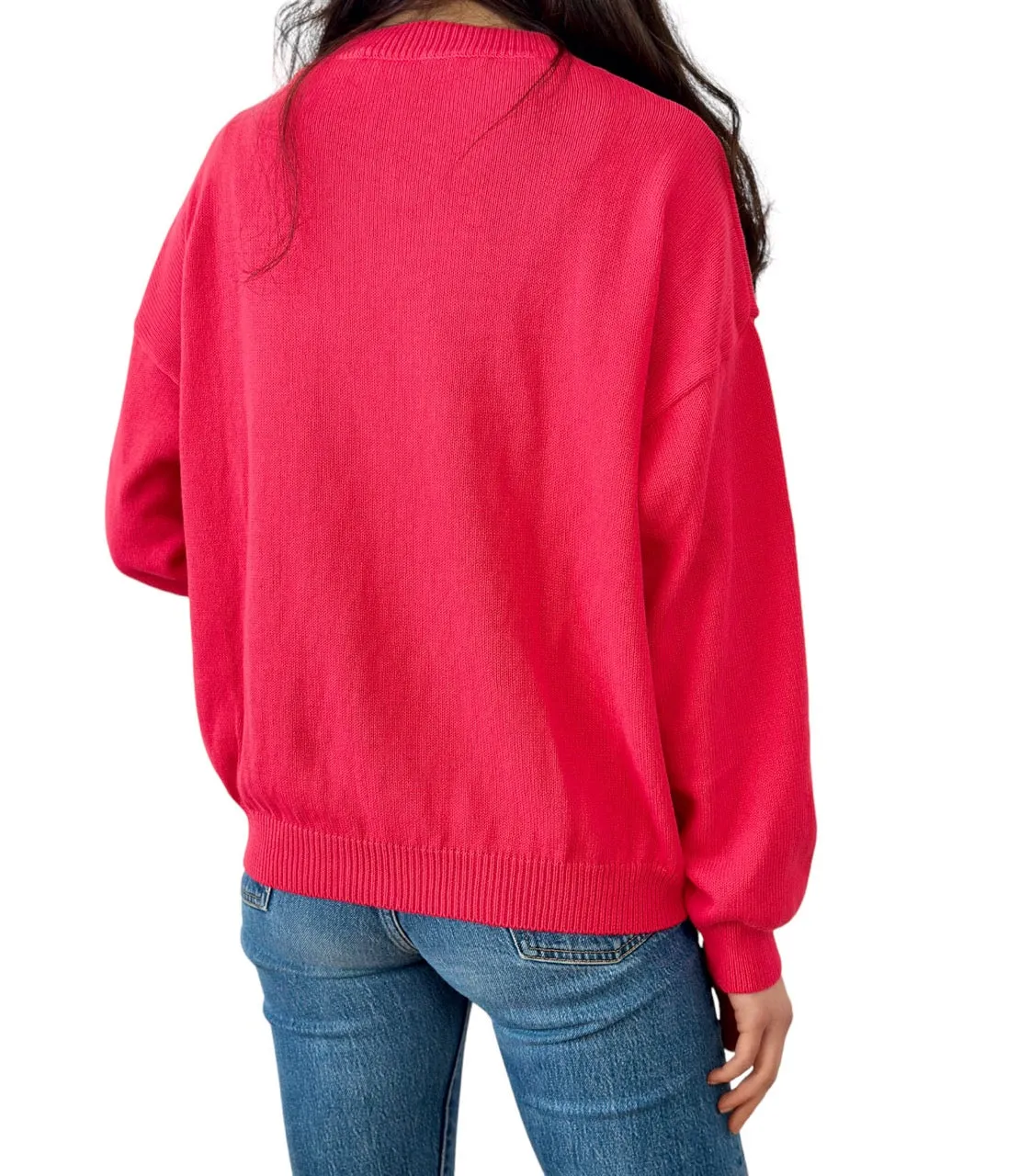 Vicolo raspberry embroidered stamps cotton pullover