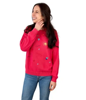 Vicolo raspberry embroidered stamps cotton pullover