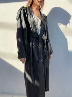 Vintage Black Leather Trench Coat