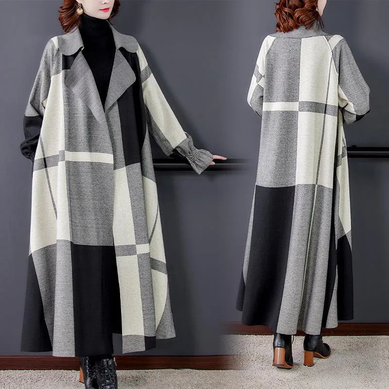 Women’s Elegant Plaid Woolen Trench Coat