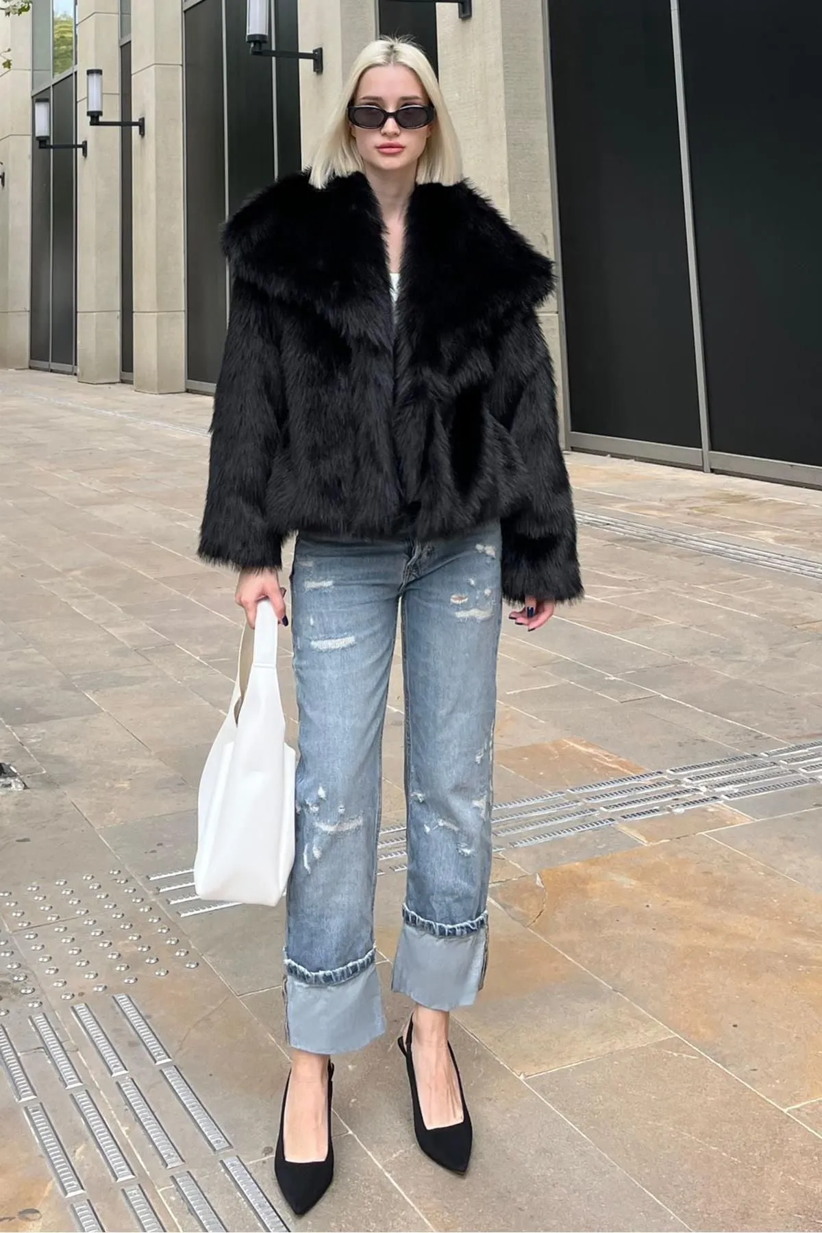 Women's Smoked Textured Faux Fur Coat